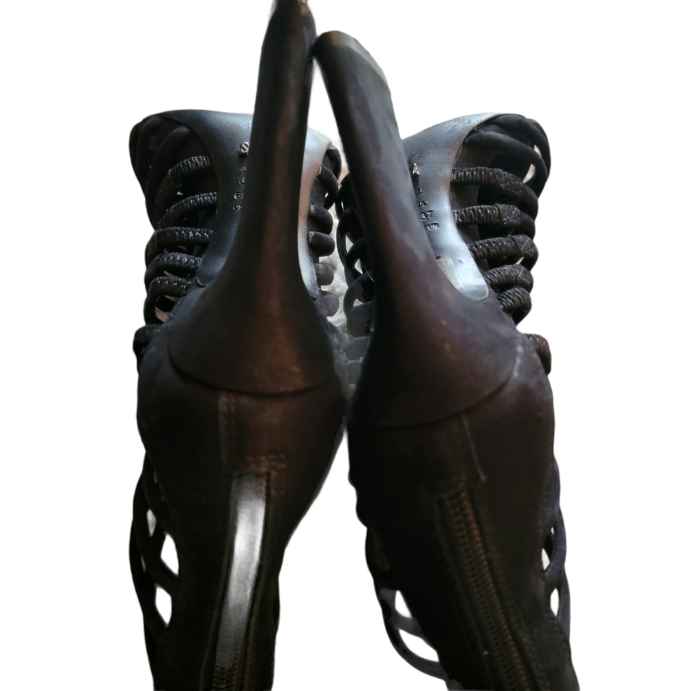 SCHUTZ BLACK SUEDE GLADIATOR OPEN TOE HEELS - Picture 12 of 14